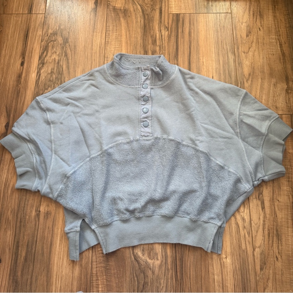 BDG Pale Blue Snap-Neck Cropped Pullover